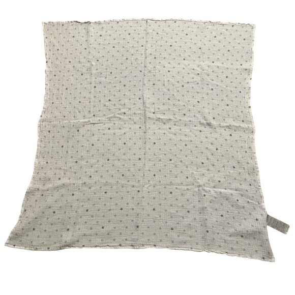 Aden + Anais White Cotton Muslin Baby Swaddle Blanket With Gray Stars - Picture 2 of 4